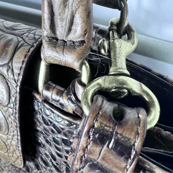 Luxurious Brahmin Brown Crocodile-Embossed Shoulder Bag long strap two handles - Picture 11 of 15